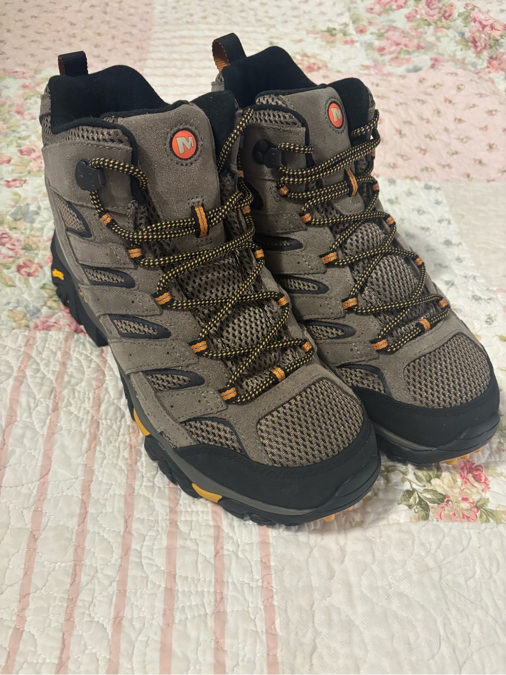 Merrell Brown and Black Hiking Boots with Orange Accents